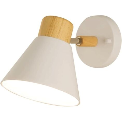 White metal wall light, industrial wood wall light, bedside wall lights, E27 light fixture, decorative farmhouse wall lights, simple retro wall lights for hallway (1/4)