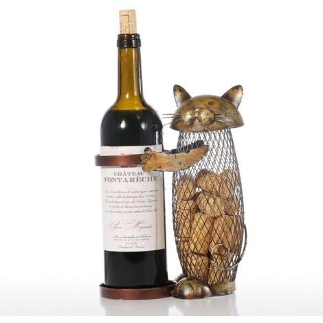 Cat-Shaped Wine Bottle Holder, Cat Wine Bottle Holder, Cat Wine Holder, Decorative Metal Sculpture (1/4)