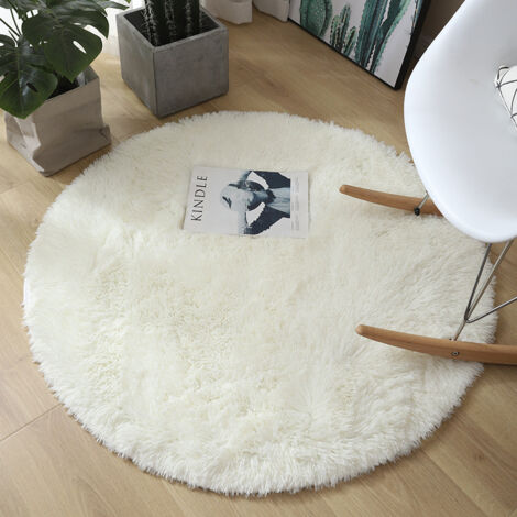 [NEVER USED] Large round plush living room rug, soft rug (white, 100 cm ...