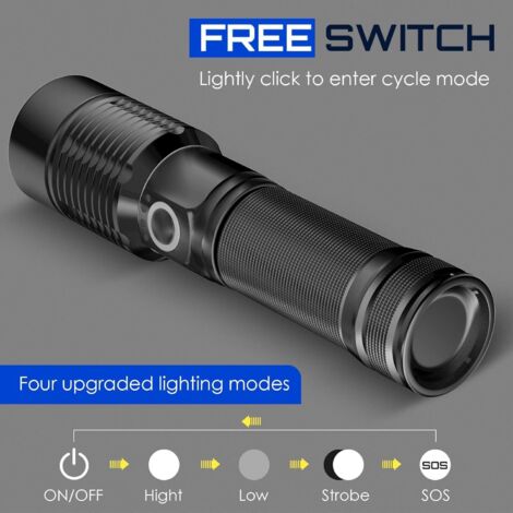 Ultra-Powerful LED Flashlight - 3000 Lumen Rechargeable Flashlight S6000 Tactical Flashlight, USB Rechargeable LED Flashlight, 5 Modes, Adjustable Brightness, Zoomable, Waterproof (1/4)