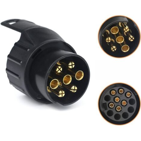 7 to 13-pin trailer adapter – 12V/24V hitch connector – ABS and copper – Compatible with standard European trailers