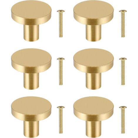 Round Furniture Knobs, 6pcs Solid Brass Drawer Knobs, Cabinet Furniture Handles, Gold Door Knobs for Cupboards, Gold Furniture Handles with 6 Screws for Dressers and Wardrobes (1/4)