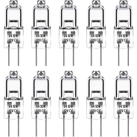 G4 10W 12V Halogen Bulb – Warm White 3000K 150LM – Dimmable – Pack of 10 Bulbs – 360° Beam Angle