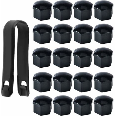 Set of 20 17mm Wheel Nut Caps, Wheel Bolt Nut Covers, Hexagonal Tire Nut Covers with Removal Tool Set for Cars, Black