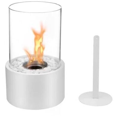 Tabletop bioethanol fireplace – 2 burners – Heat-resistant glass – For indoor and outdoor use – Modern decorative stone (1/4)