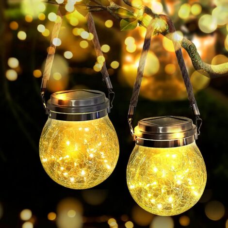 Outdoor Solar Garden Lantern - 2 Pack Waterproof Outdoor Solar Lights - 30 LED Decorative Solar Garden Lights, Solar Glass Ball for Indoor and Outdoor Use (Warm White) (1/4)