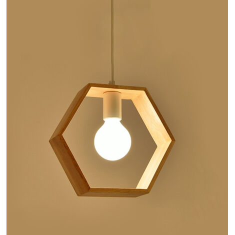 Creative E27 Industrial Style Wooden Pendant Lights, Modern, Contemporary Ceiling Light (Hexagon Shape) (1/4)