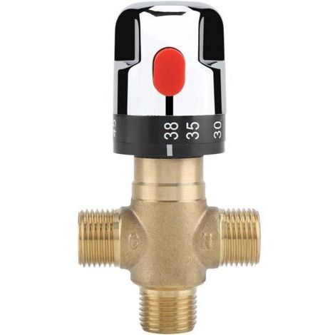 Hot and Cold Water Mixer Valve, Solid Brass Thermostatic Mixer Tap, Fixed Temperature Faucet for Kitchen, Bathroom, and Toilet Sink, G1/2, 35-45℃, 15mm (1/4)