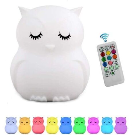 Children's Night Light, Bedroom Lamp, Baby Night Light, Multicolor Owl Night Light, Rechargeable LED Night Light, 9 Colors, Baby Night Light (Remote Control + Touch Dimming) [Energy Class A++] (1/4)