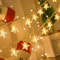 10ft Star String Lights, 20 LEDs, Battery Operated, Waterproof, for Bedroom, Party, Wedding, Christmas Tree Decoration (Warm White)
