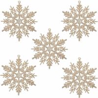 Christmas Glitter Snowflake Ornaments, 10cm Glitter Snowflake Hanging Decorations for Christmas Tree, Pack of 16 (Champagne Gold)