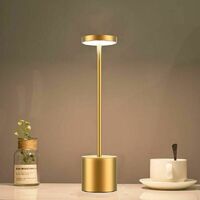 Cordless Table Lamp, 6000 Mah Rechargeable Battery, 2 Brightness Levels, Metal Bedside Lamp, for Living Room, Bedroom, Office, Studio (Gold)