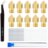 Printer Nozzles, 0.4mm 3D Extruder MK8 Brass Nozzle with Tweezers and Cleaning Needles Compatible with Creality CR-10 Ender 3 5, 22pcs MUMU