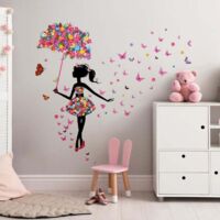 Flower Fairy Wall Decal With Umbrella & Butterflies - Removable Vinyl Wall Sticker For Girls Room, Nursery, Bedroom - View #2