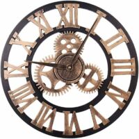 Large Vintage Style Round Metal Wall Clock Silent Non Ticking Battery Operated 45cm Black Roman Numerals Living Room Bedroom Kitchen Decor Gold Clock MUMU