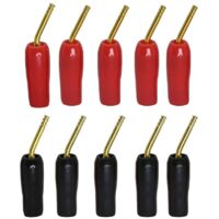 KZQ Pack of 10 Gold Plated 2mm Speaker Cable Adapters, Black and Red
