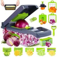 16-in-1 Professional Vegetable Chopper - Stainless Steel, BPA-Free Mandoline, Slicer and Vegetable Cutter Set with Draining Basket, Compact 30cm Storage