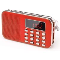 J-908 Portable AM/FM Radio, Small Rechargeable Portable Radio with 1200mAh Rechargeable Battery, Transistor Radio with Emergency Lighting, Mini USB/SD/AUX (Red)