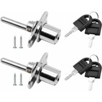Furniture drawer lock with key (2 pieces), piston lock for filing cabinets and display cases, diameter 16 mm, length 61 mm (silver).