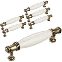 Boutons-poussoirs et griffes, 6 pièces poignée de porte bouton noeud vintage en forme de T pour armoire, tiroir, chambre à coucher, meubles en céramique et alliage de zinc, CC : 128 mm / longueur tota