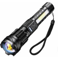 Ultra-powerful 20000 lumen LED flashlight – 500m beam distance – USB-C rechargeable – 7 lighting modes – Clip for camping and emergencies