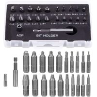 Houhence – 22-Piece Broken Screw Extractor Set – HSS Steel – Dr1-Dr10 Bits – Ex1-Ex10 Extractors – 4mm Socket Adapter