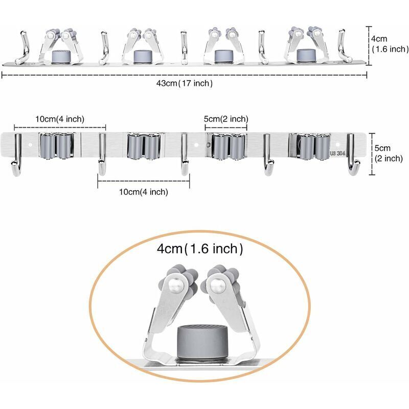 AONAT Besenhalterung Wand - 2-teilig Mit 8 Haltern & 10 Haken