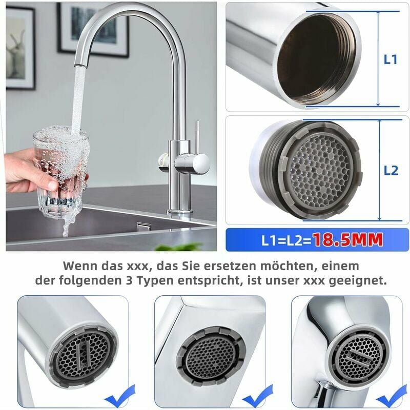 AHEJIOO 16 Stück Wasserhahn Sieb Set Mit 4 Perlator Schlüssel, Perlatoren Für Wasserhähne M18.5, Perlator, Strahlregler, Wasserhahn Perlator, Sieb Wasserhahn , Wasserhahn Siebeinsatz, Für Bad, Küche