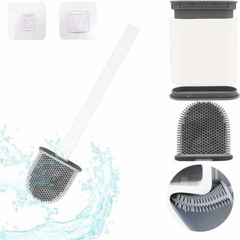 Toilettenbürste Silikon-Toilettenbürste für Badezimmer mit Wandhalterung, weißer langer Griff, antibakteriell, flexible, flache, schnell trocknende Toilettenbürste (1/5)