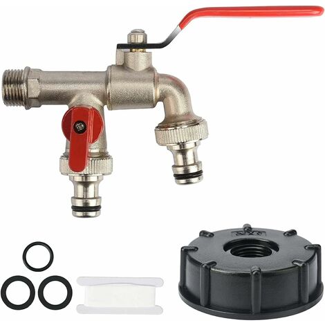 Drado 1/2 Zoll Messing-Wasserhahnanschluss, 1000 l Tank-Adapter-Wasserhahn, Regenwasser-Sammelhahn für Garten, Tank (1/5)