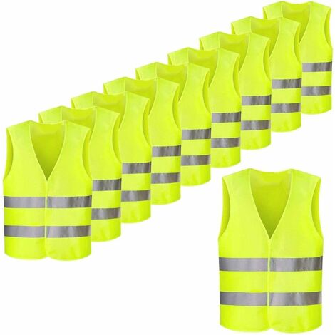 Set mit 10 reflektierenden fluoreszierenden gelben Sicherheitswesten, hohe Sichtbarkeit für Radfahrer, Fahrer, Läufer, Müllsammler usw., 56 x 68 cm