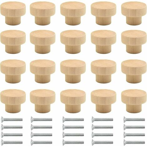 20 Stück Möbelknöpfe Holz, Schrankknöpfe, Schubladenknopf, Holzknöpfe Holzgriffe Möbelgriffe Schrankgriffe für Schränke, Schubladen, Kommode, Möbel, mit Schrauben - 35mm