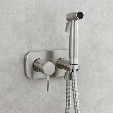 WC-Spray-Set, WC-Bidet-Spray, Bidet-Duschsprüh-Set, Messing-Mischbatterie, Wandmontage, Handbrause, Silber