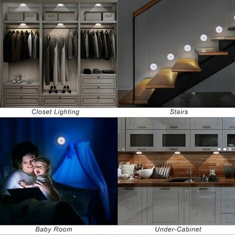 Automatisches LED-Nachtlicht, Innenlicht mit Bewegungssensor, Kabellose LED-Leuchten,  3 Modi (Auto/Ein/Aus), LED-Schranklicht