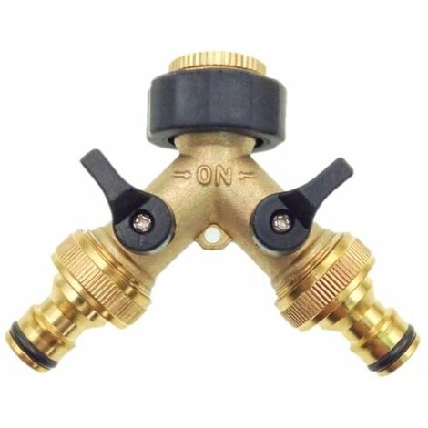 2-Wege-Wasserhahn-Adapter aus Messing, doppelter Wasserhahn-Gartenhahn-Adapter mit individuellen Ein-/Aus-Ventilen für Haus, Küche, Garten, Außenbereich (1/5)
