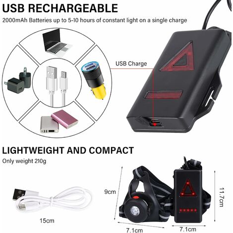 Lauflampe – USB wiederaufladbare Lauflampe, 500 Lumen, IPX6 wasserdicht,  Lauf-Brustlampe, 3 Modi und 90° verstellbarer Winkel, LED-Lauf-Brustlampe  für Joggen, Camping, Läufer