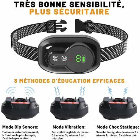Anti-Bell-Halsband fr Hunde, wiederaufladbar, intelligentes Halsband,  wasserdicht, IP67, Bellerkennung, LED-Anzeige, 5 Stufen, Halsband-Vibration/ Elektroschock/Ton-Modi fr groe kleine Hunde  Schwa