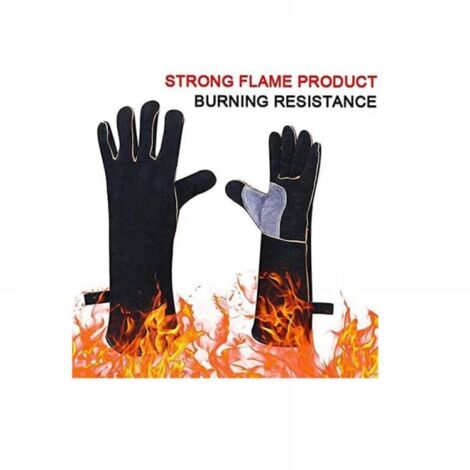 Feuerfeste, hitzebestndige Handschuhe, Leder mit Kevlar-Nhten, perfekt  fr Kamin, Herd, Ofen, Grill, Schweien, BBQ, MIG, Topflappen und  Tierhaltung (14 Zoll) FLITI