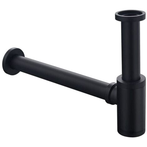 Messing-Spülbeckensiphon, Universal-Siphon mit 200 mm Verlängerung, 1 1/4 x 32 mm verstellbarer Siphon, geruchs- und auslaufsicher, Mattschwarz – FLITI Waschtischarmatur (1/4)