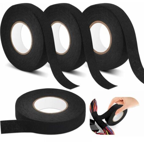 4er-Pack schwarzes Kabelband, hitzebeständige Bänder, 2 Größen, elektrisches Isolierband, Stoffband für Verkabelung, Auto und Motorrad (19 mm x 15 m/15 mm x 15 m) FLITI (1/4)