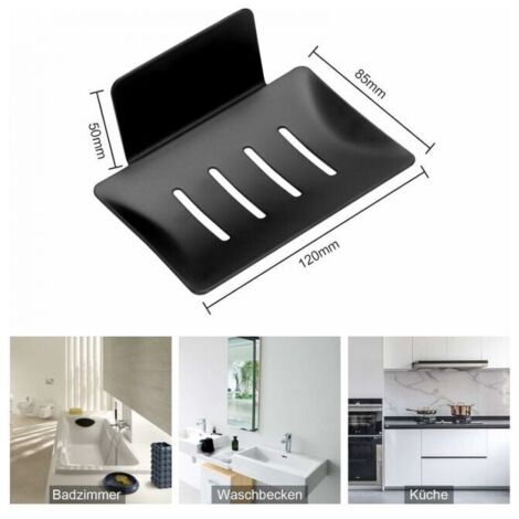 (Nero) Portasapone da parete senza foratura Portasapone da doccia in acciaio inox autoadesivo Portasapone INOX per riporre spugne, spazzole, sapone per bagno, cucina, balcone FLITI (1/4)