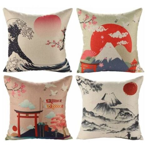 Japanische Kissenbezüge 45x45cm Fuji Ukiyo-e Kissenbezug für Sofa, Auto, Zuhause, Bett, Dekor, FLITI (1/4)