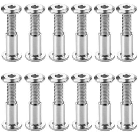 12er-Pack M6 x 20 mm Verbindungsschrauben Bolzen Verbindungsschrauben-Set Sechskantkopf Flachkopf mit Hülsenmutter für Schrankregalverbindung FLITI