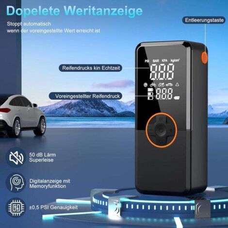 Kompressor Mini – Akku Luftpumpe 150 PSI Mit LCD, Für Auto & Fahrrad, Schwarz