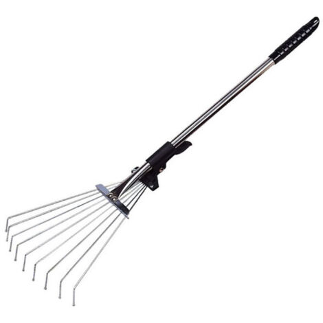 Laubrechen verstellbar mit Stiel 70cm Fächerbesen Laubbesen Metall Laubrechen mit Handschuhen Gartenrechen Gartenharke Laubventilator Rasenrechen zum Reinigen von Pflanzen Rasen und Hof FLITI