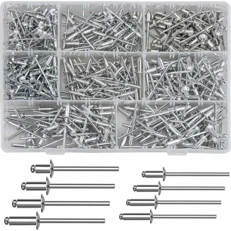 Blindnieten, 420 Stück M3,2 M4 Aluminium-Blindnieten-Sortiment 8 Größen Blindnieten für Metall, Holz, Kunststoff——  FLITI