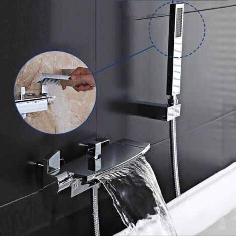 Wandmontierte Wannenarmatur Im Wasserfall-Stil – Gold, Mit Handbrause, 1,5m Schlauch, 14 Cm Auslauf – Für Bad, Hotel & Pension