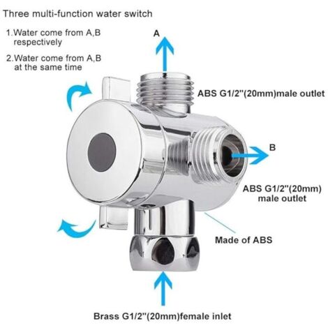 G1/2in 3 Wege Messing Umleitungsventil T Adapter Konverter Chrom Für