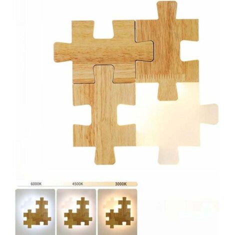 12W LED Wandleuchte Kinderzimmer DIY Puzzle Dekoration Holz Wandleuchte 3 Farben Dimmbare Nachttischlampe Holz Wandlampe Nachtlicht Beleuchtung FLITI