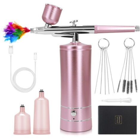 (Roségold) Kabelloses Airbrush-Set mit Kompressor, tragbare Mini-Airbrush, wiederaufladbare Nagel-Airbrush, Modellmalerei FLITI